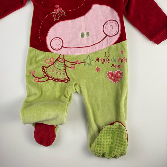 Souris Mini French Christmas One Piece Velour Footie Size 12 Months - Picture 8 of 12